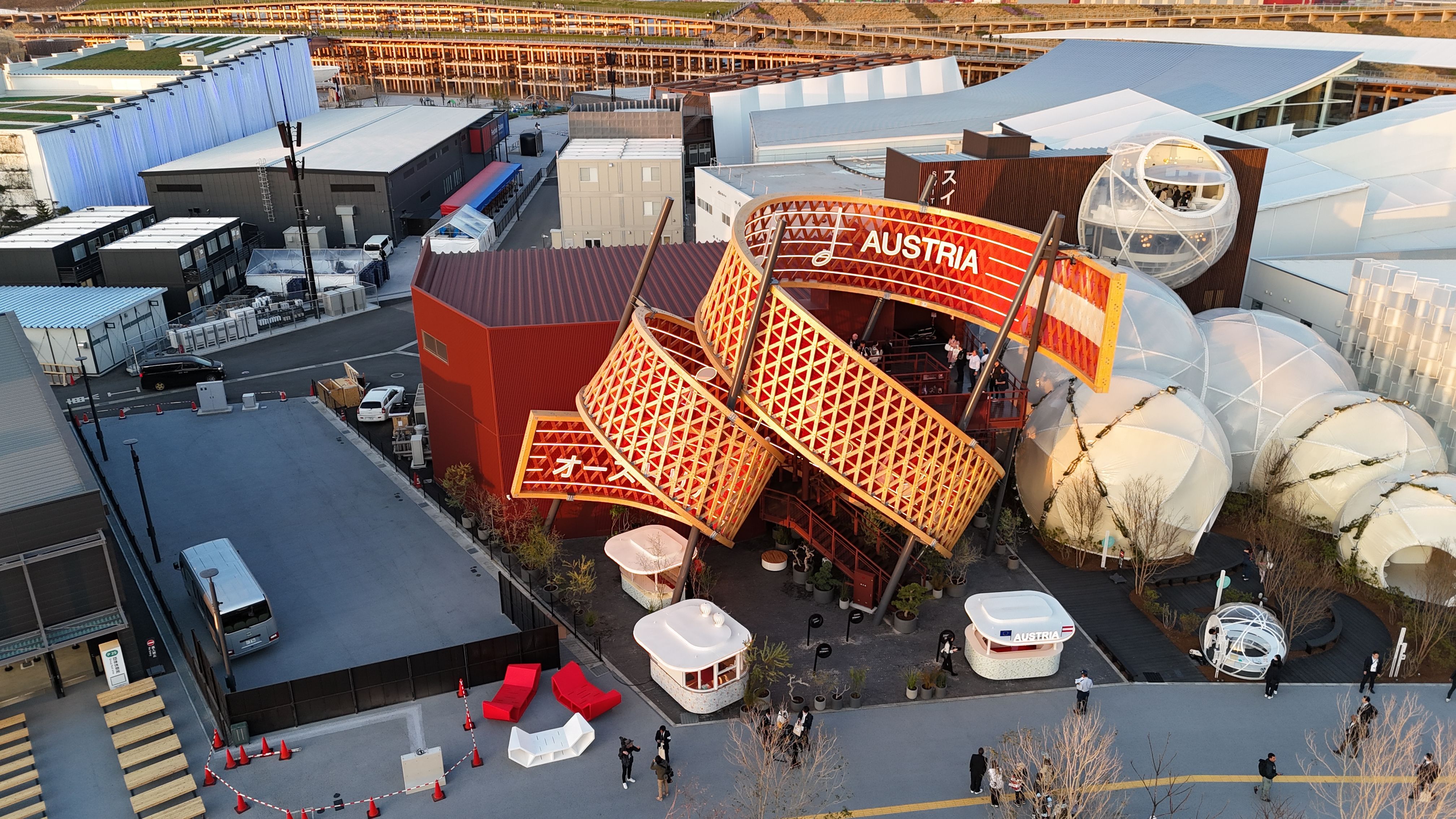 Bild: Luftaufnahme Österreich Pavillon bei der Expo Austria